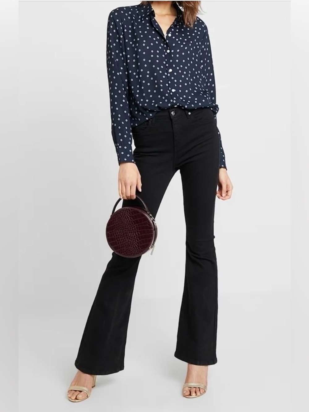 Banana Republic polka dot long-sleeve blouse Navy Blue Size Large